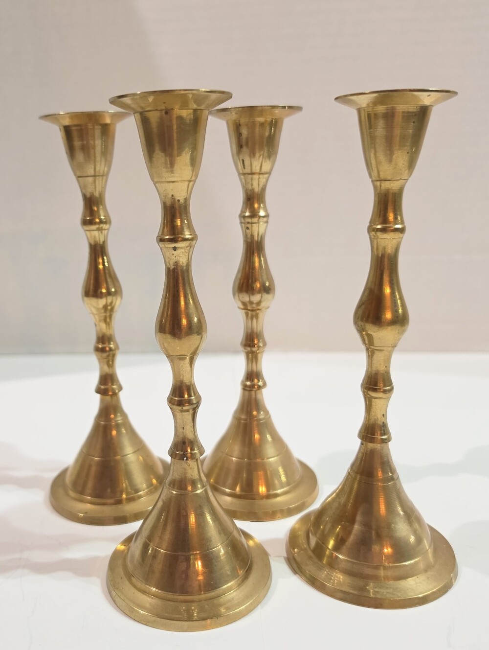 Vintage Solid Brass Taper Candlestick Holders Set of 4 Elegant Turned Baluster